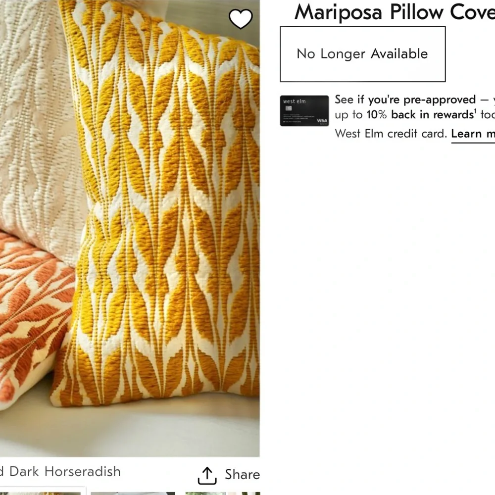 West Elm Mariposa 20x20 Pillow Cover Dark Horseradish